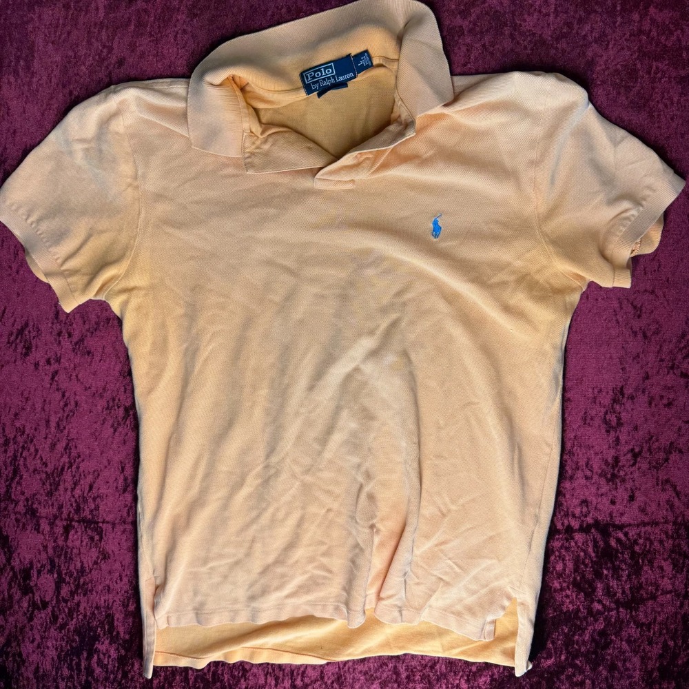 Ralph Lauren Polo‎ Shirt Mens Large Peach Orange Golf Performance Blue Pony Logo